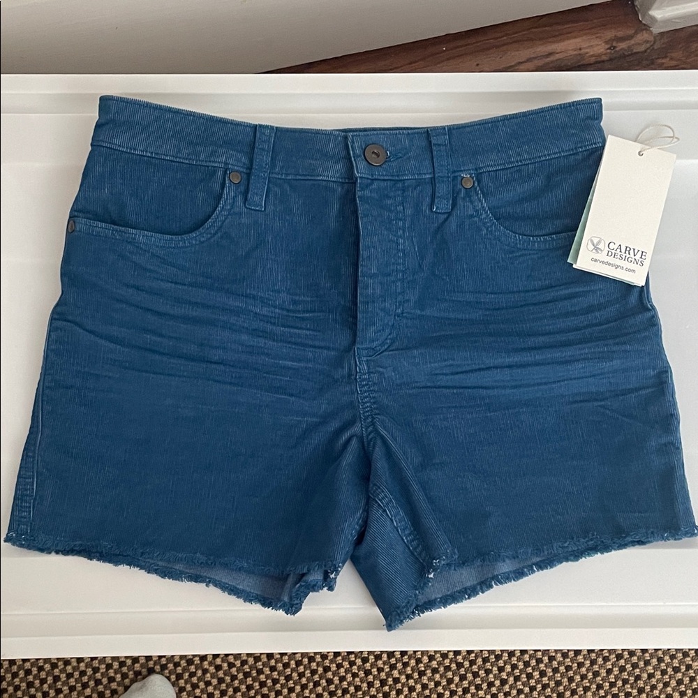 Carve Designs -Hi Rise Cut off Corderoy Shorts Pacifica Blue